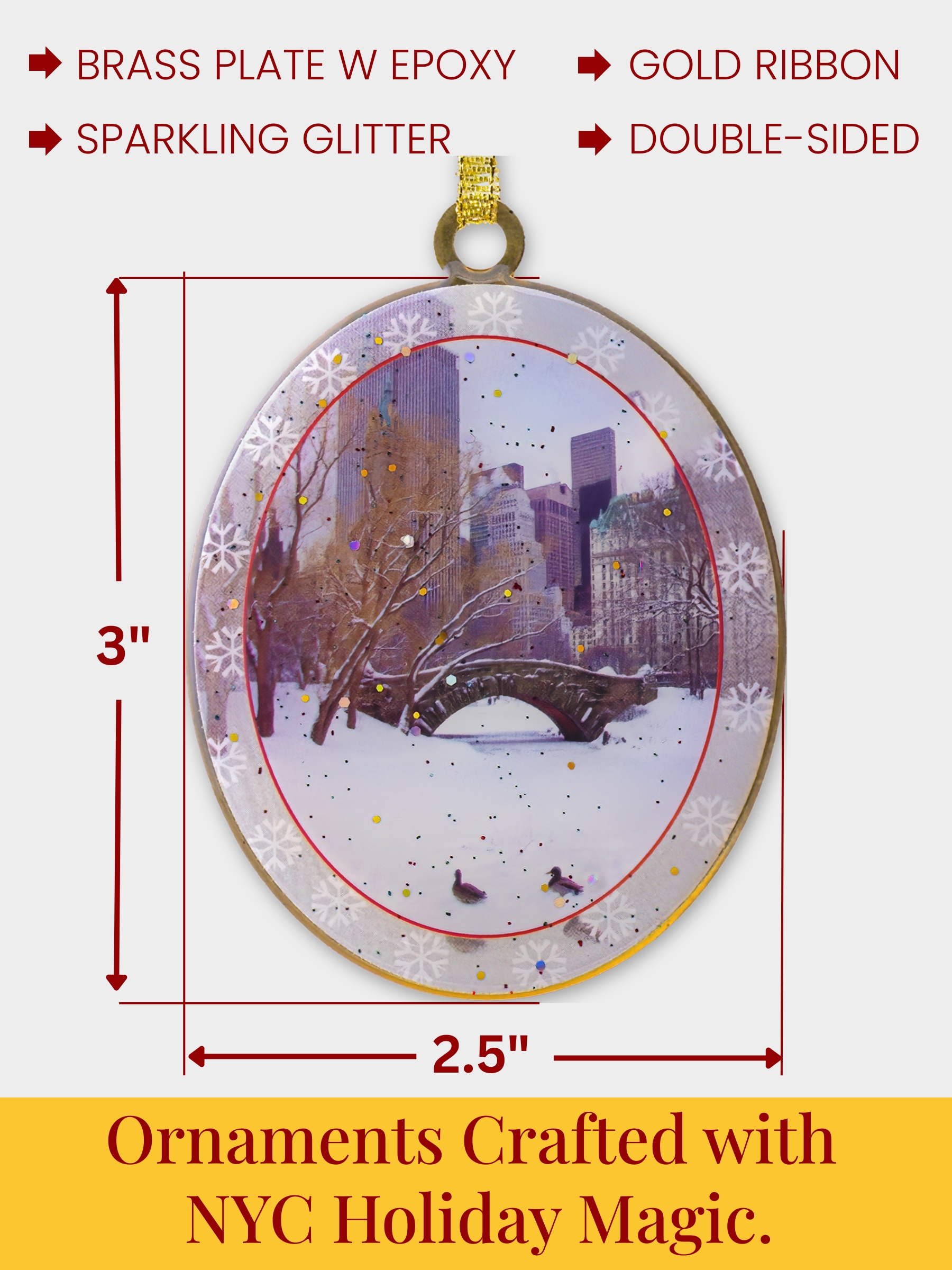 Love Bridge in Central Park New York City Christmas Tree Decoration Ornament - Image 3