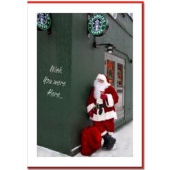Santa Drinking Starbucks Coffee - Handmade Photo Card