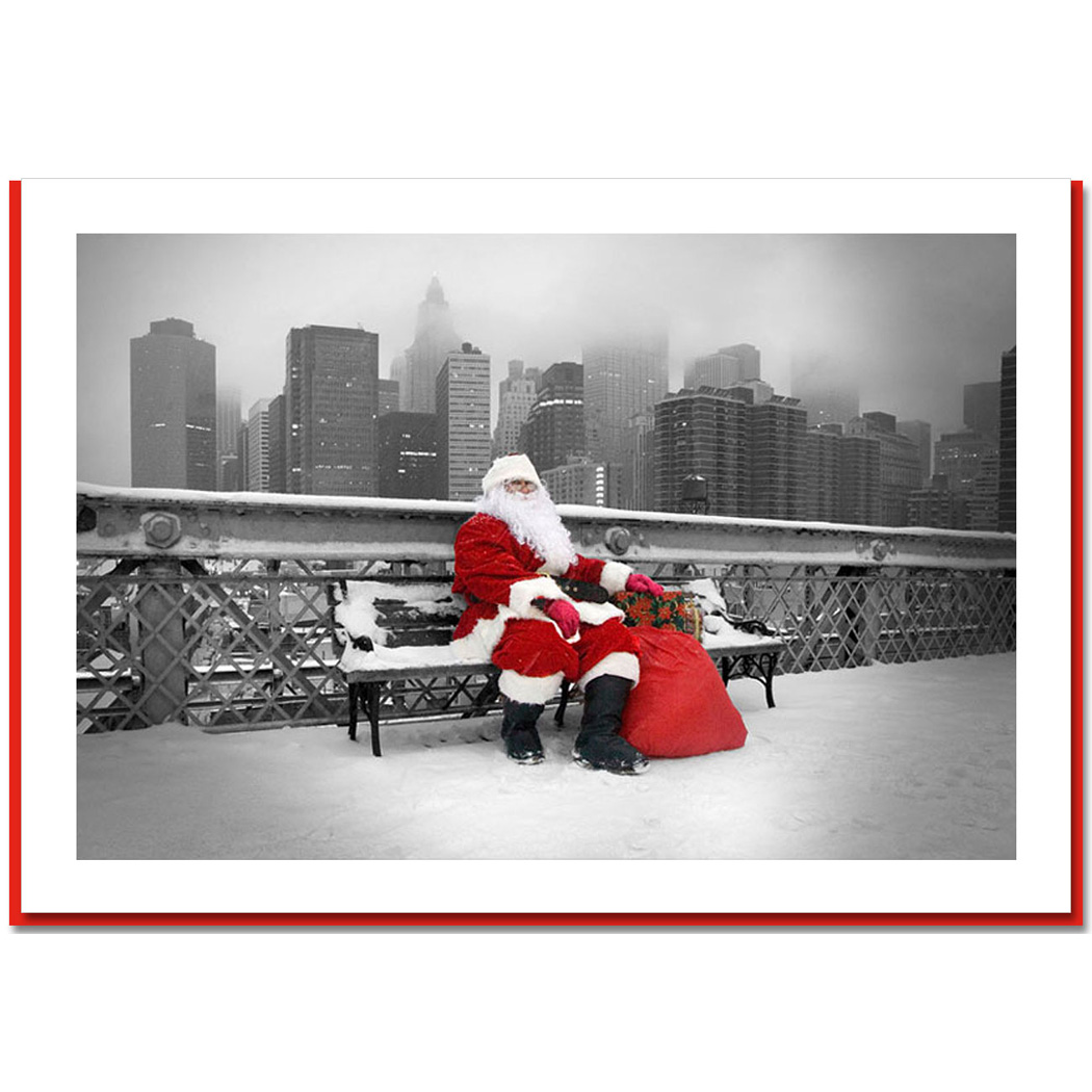 Santa Resting on Brooklyn Bridge New York NY Christmas Photo Card
