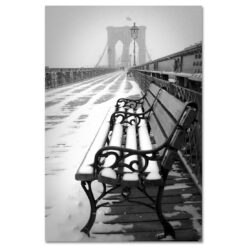 Bench Brooklyn Bridge Snow New York Art Print MP-1151