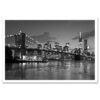 Brooklyn Bridge Night Panorama Reflection New York Art Print Black and White