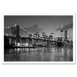 Brooklyn Bridge Night Panorama Reflection New York Art Print Black and White