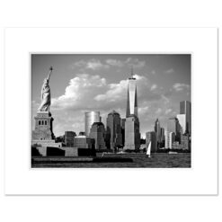Statue Liberty Freedom Tower Black White Art Print Poster MP1160 Print White Mat