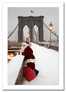 Santa Watching Traffic on Brooklyn Bridge NY Christmas Card HPC-2979