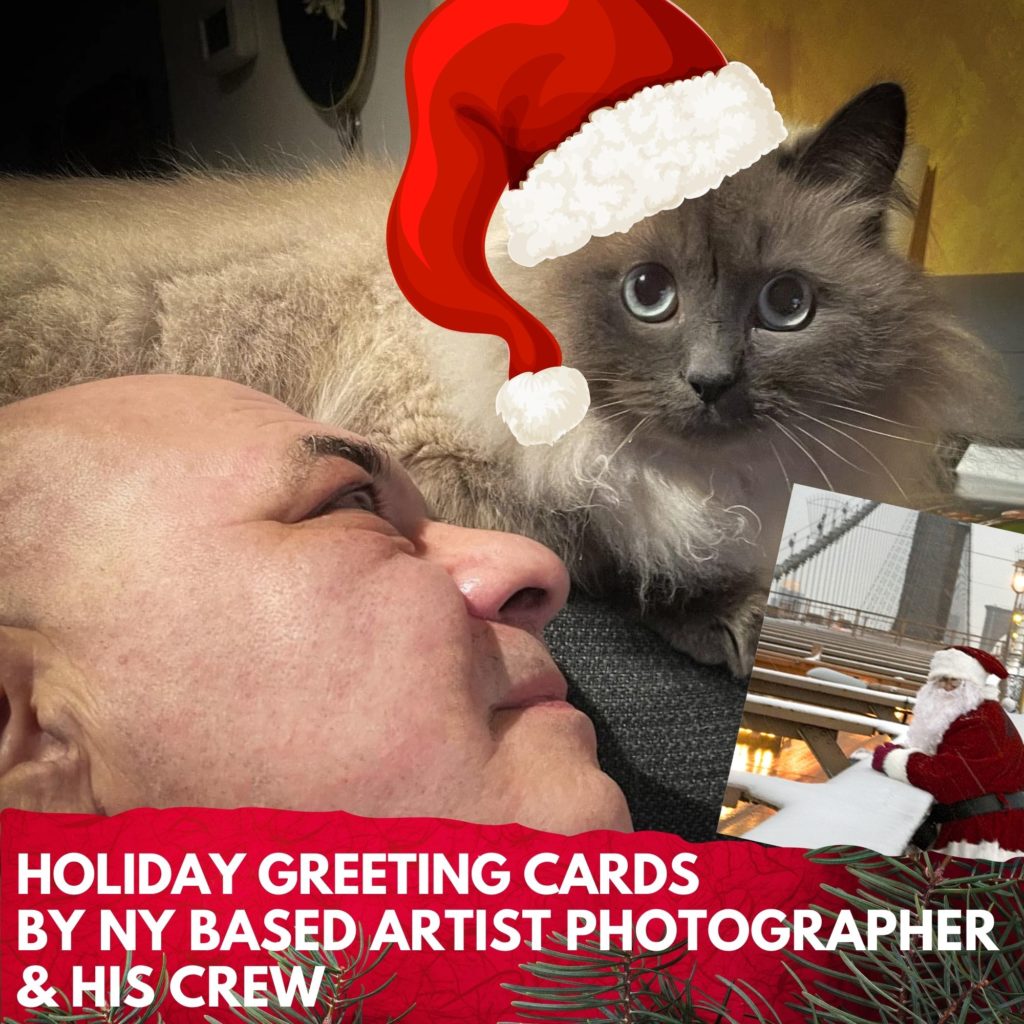 Santa Watching Traffic on Brooklyn Bridge New York City Christmas Holidays Greeting Cards Set - 6 Cards and Envelopes MC-3215