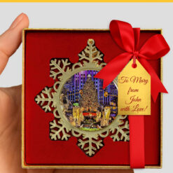 Alternative view of Rockefeller Center Christmas Tree Snowflake Metal Ornament 4 inch w Gold Gift Box. Christmas in New York Collection