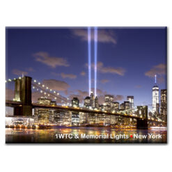1WTC Brooklyn Bridge and Memorial Lights New York City Fridge Magnet NYPM7004