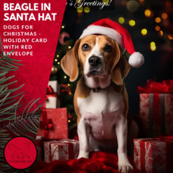 Beagle in Santa Hat with Gifts Christmas Greeting Card from NYChristmasGifts.com