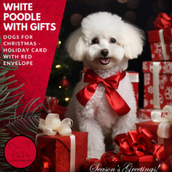 White Poodle with Gifts Greeting Card from NYChristmasGifts.com
