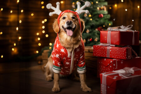 CNL-9802 Golden Retriever Reindeer Christmas Greeting Cards