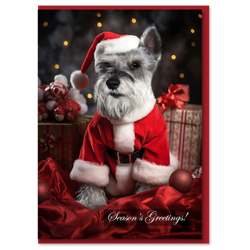 Custom Christmas Cards CATNEVERLAND Miniature Schnauzer Santa Helper  Christmas Card From Dogs Christmas Card Stock, image size:1024x1024