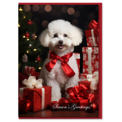 White Poodle with Gifts Greeting Card from NYChristmasGifts.com